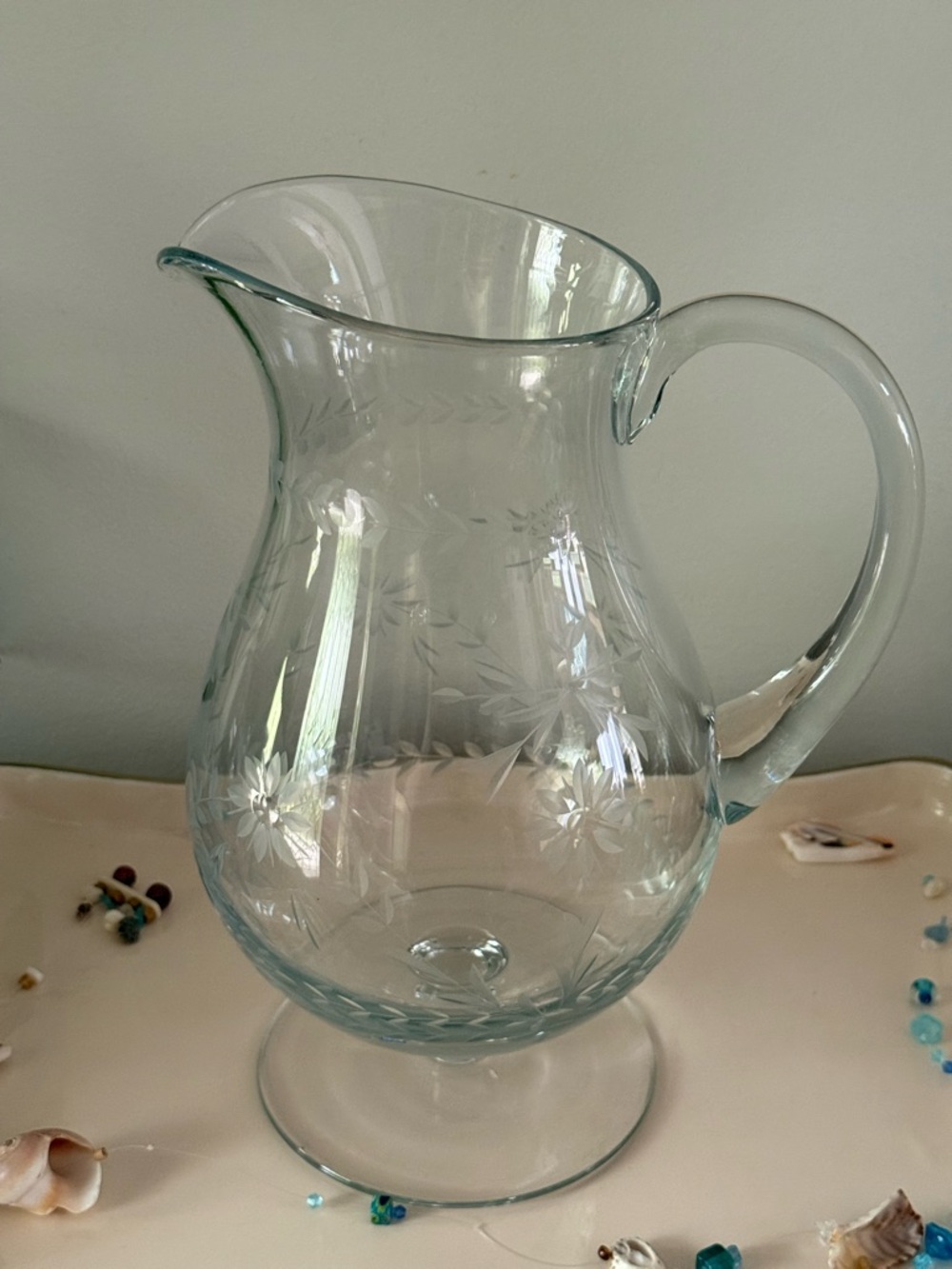 Vintage Fifth Avenue Ltd Floral Etched Pitcher Large